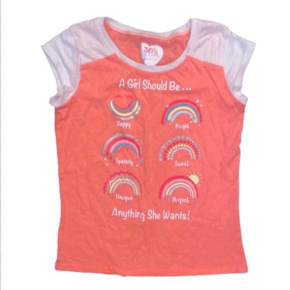 365 Garanimals Girls Size 7 Coral Graphic Top with Cap Sleeves